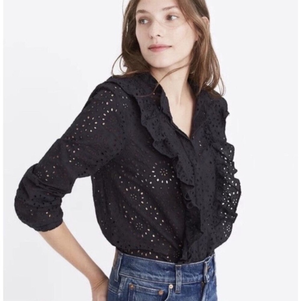 Madewell Black Eyelet Top button down